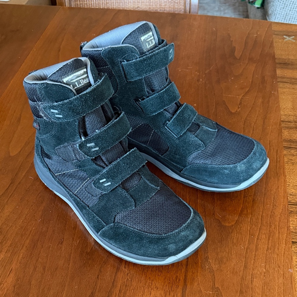L.L.Bean Snow Sneaker Winter Boots Hook & Loop Velcro Black Mens 12 Wide